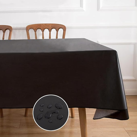 NLMUVW Black Vinyl Tablecloth with Flannel Backing 84 Inch for Dining | PVC Rectangular Table Cover Waterproof Wipe Clean for Camping Outdoor, 60 X 84 Inch