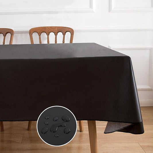 NLMUVW Vinyl Tablecloth with Flannel Backing 100% Waterproof Rectangle PVC Table Cloth Oil Proof Wipe Clean Table Cover for Dining Party Camping Outdoor, Black, 60 X 90 Inch