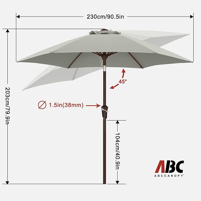 ABCCANOPY 7.5FT Patio Umbrella Outdoor 6 RibsTable Umbrella(Gray) | Fade & UV Resistant Fabric,6 Fiberglass Ribs,Smooth Crank System,Wind Resistance,Great for Patio,Backyard,Garden,Deck