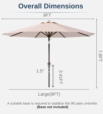 9FT Auto-Tilt Patio Umbrella|Outdoor Market Table Umbrella with 8 Fiberglass Ribs for Pool,Deck&Backyard