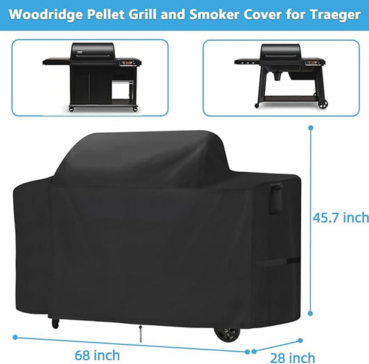 Smoker Cover for Traeger Woodridge Pro/Elite,Waterproof Grill Accessories for Traeger Woodridge Pro,Heavy Duty Windproof Wood Ridge Elite Pellet Grill Cover,68" W x 28" D x 45.7" H