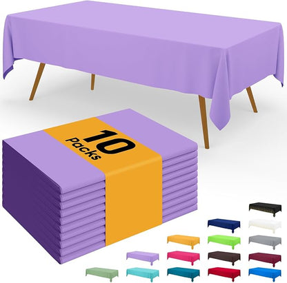 Smiry Disposable Table Cloth - 10 Pack, 54 x 108 Inch Waterproof Rectangle Tablecloths for Parties, Decorative Plastic Table Cover, Leakproof & Sturdy, Lavender
