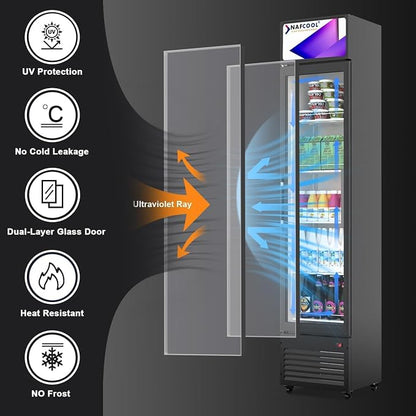 Commercial Beverage Refrigerator Display Fridge,7 Cu Ft Small Slims Single Glass Door Merchandiser Drink Cooler with LED Light Adjustable Shelves,ETL and NSF Approval