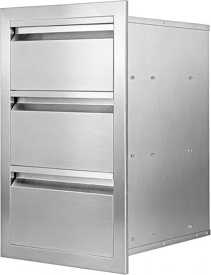 Outdoor Kitchen Drawers 15" x 25" x 18.7" Stainless Steel Triple Drawer Cabinet, Flush Mount Modular Storage for BBQ Islands & Patios
