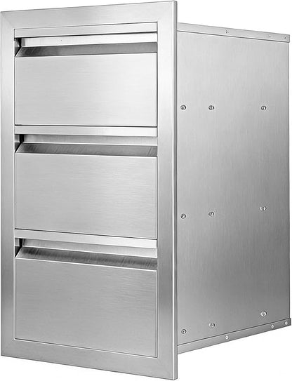 Outdoor Kitchen Drawers 15" x 25" x 18.7" Stainless Steel Triple Drawer Cabinet, Flush Mount Modular Storage for BBQ Islands & Patios