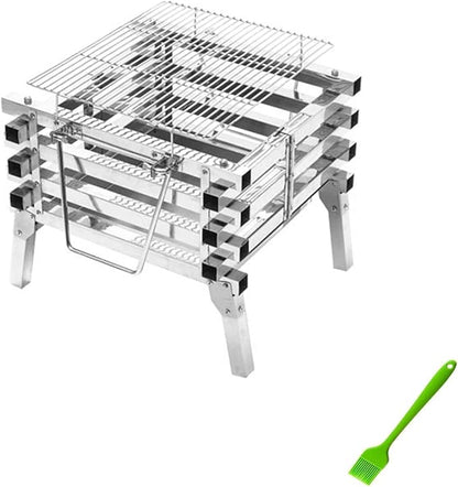 Portable Charcoal Grill for Camping BBQ Grills Outdoor Barbecue Grill Stainless Steel Folding Bonfire Rack Wood Stove Carbon Oven Barbecue Incinerator for 3-5 People,A-1