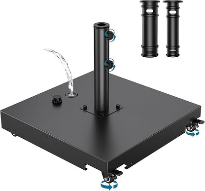 Metal Umbrella Base, 21 inch Heavy Duty Umbrella Stand with 4 Wheels | 140 lbs Max Capacity Fillable Base, 2 Locks & 2 Knobs, Rust-Resistant & Windproof Design for Outdoor, Patio, Poolside