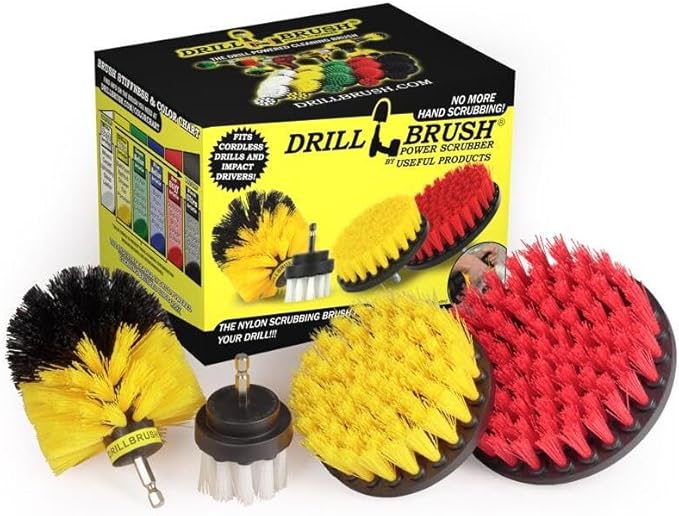 All-Purpose Household Cleaning Brushes for Drill, Auto Detailing Brushes | Drillbrush Drill Brush Attachment Set - Power Scrubber Brush for Tub, Tile, Shower, and Grout - Electric Grout Cleaner Kit
