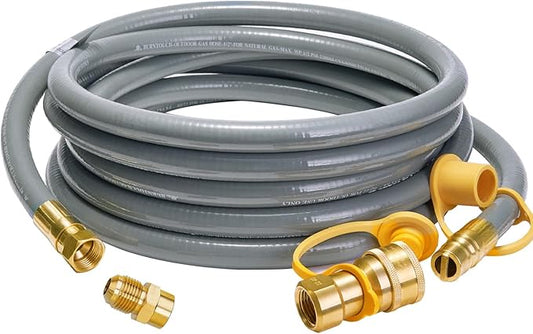 CALPOSE 15 Feet 1/2 inch ID Natural Gas Grill Hose with Male Quick Connect Plug and 3/4"-16UNF Female Flare, Natural Gas Line for Grill, Pizza Oven, Heater and More Low Pressure Appliance(NOT 3/8”)
