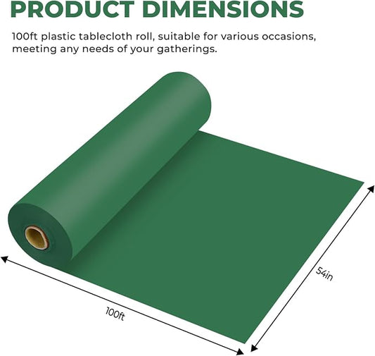 54 Inch X 100 Feet Plastic Table Cover Roll Premium Disposable Plastic Tablecloth for All Type/Shape Tables | Picnic, Party, Banquet, Birthdays, Weddings (Green, 54 Inch X 100 Feet)