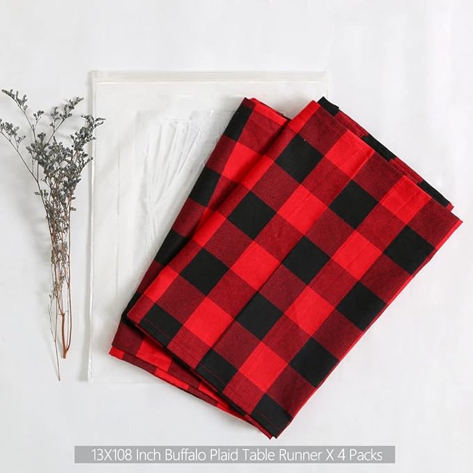 Black Red Table Runner 4Packs 13x108 Inch Plaid Table Runner Christmas Buffalo Plaid Tale Runners Farmhouse Holiday Table Linen