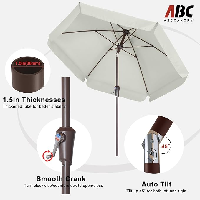 ABCCANOPY 7.5ft Scalloped Patio Umbrella, Outdoor Table Umbrella with Tilt and Crank, Fiberglass Ribs Deck Umbrella for Patio, Pool, Garden, Picnic (Light Beige)