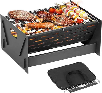Portable Charcoal Grill, Folding Camping Campfire Grill with Carry Bag, Heavy Duty BBQ Grill Fire Pit for Outdoor Cooking, Camping, Picnic, Patio, Backyard by DNKMOR