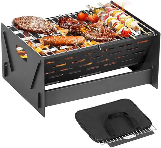 Portable Charcoal Grill, Folding Camping Campfire Grill with Carry Bag, Heavy Duty BBQ Grill Fire Pit for Outdoor Cooking, Camping, Picnic, Patio, Backyard by DNKMOR