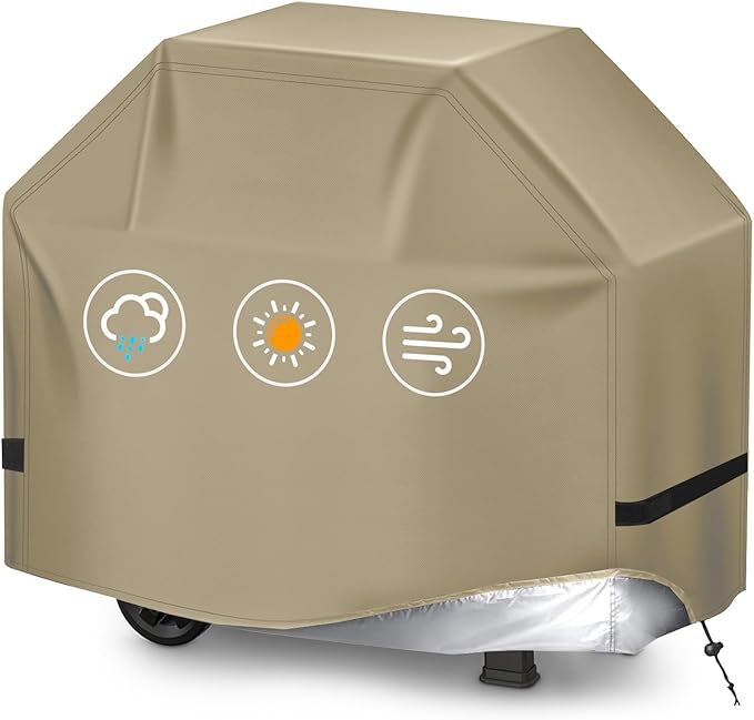 Perfect Grill Cover for Outdoor Grills Waterproof Rip-Proof Weather Resistant for Reliable Protection Griddle Cover Easy to Clean Adjustable Hem Drawstring Fade Resistant (Beige, 65)