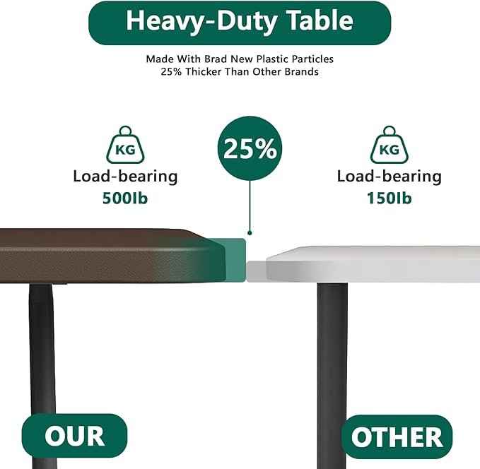 6FT Folding Table, Heavy Duty Plastic Fold-in-Half Utility Table with Handle, Portable Camping Picnic Table with Steel Legs for Indoor Outdoor Party, Dining, Brown,2 Pack
