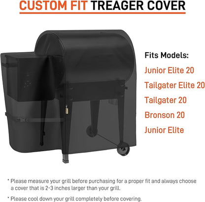 Arcedo Grill Cover Compatible with Traeger 20 / Tailgater 20 Series – Heavy Duty Waterproof Full-Length Outdoor Wood Pellet Smoker Cover for Junior, Bronson 20, Portable BBQ Grill Protector, Black