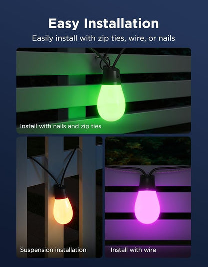 Govee S14 Bulb Outdoor String Lights 2, 96ft RGBICWW, 30 LED Bulbs, IP66 (Pack of 2)