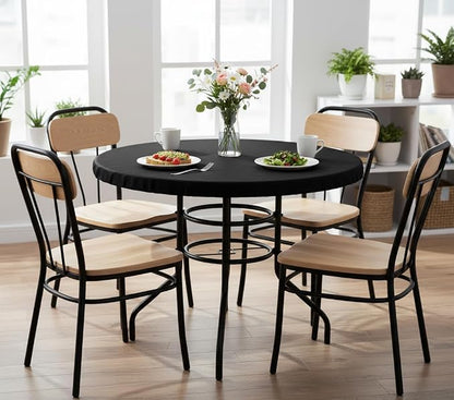 LUSHVIDA Round Waterproof Table Cover Elastic Vinyl Fitted Tablecloth Elastic Edged Plastic Table Cloth (Black, Best for Up to 36"-44" Round)