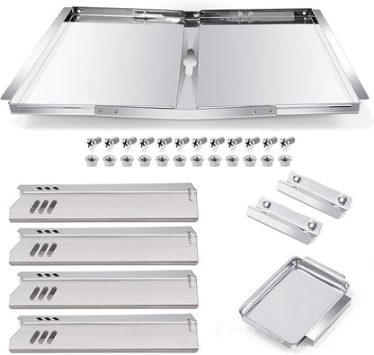 Hiorucet DGF493BNP Drip Pan Replacement Parts, Adjustable 24''-30'' Grease Tray & Heat Plate Tent for Dyna Glo DGF493BNP, DGF510SBP, DGF510SSP, Backyard Grill BY13-101-001-12, BY14-101-001-02.