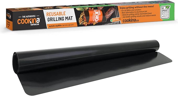 COOKINA BBQ Reusable Mat-100% Non-Stick, Easy to Clean Grilling Sheet for Smokers, as Well as Gas, Charcoal and Electric Barbecues, Single Pack, Black