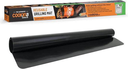 COOKINA BBQ Reusable Mat-100% Non-Stick, Easy to Clean Grilling Sheet for Smokers, as Well as Gas, Charcoal and Electric Barbecues, Single Pack, Black