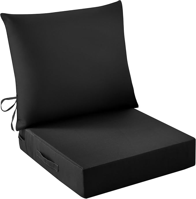 IASEAHK Outdoor Seat Cushion Set, Waterproof & Fade Resistant Patio Chair Cushions, Outdoors Cushion for Patio Furniture, 24 x 24 x 5.75 Inch, Outdoor Couch Cushions with Handle and Ties, Black
