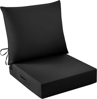 IASEAHK Outdoor Seat Cushion Set, Waterproof & Fade Resistant Patio Chair Cushions, Outdoors Cushion for Patio Furniture, 24 x 24 x 5.75 Inch, Outdoor Couch Cushions with Handle and Ties, Black