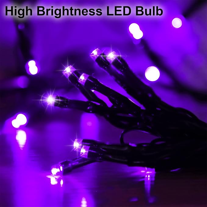 Solar Halloween String Lights, Purple 200Led, Outdoor Waterproof | 2 Pack Total 400Led 144Ft 8 Mode Timer, IP44 Outside Fairy Lights for Tree, Garden, Patio, Lawn, Yard Decorations