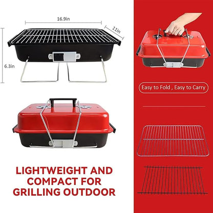 Portable Charcoal Grill, Upgraded Tabletop Outdoor Barbecue Grill Smoker with Lid, Durability That Lasts, Tempreture Control at Will, for Outdoor Cooking Backyard Camping Picnics Beach