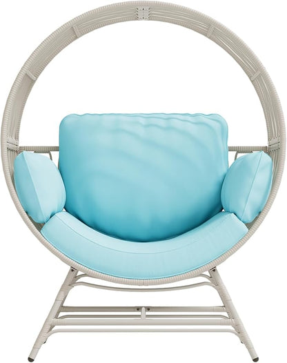 Fancyango Egg Chair Outdoor Indoor, Oversized Rattan Chair with Thicken Cushion, 350LBS Capacity Wicker Patio Lounge Chair, Basket Chair for Living Room Balcony Porch Backyard, Blue
