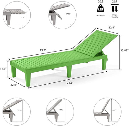Nestl Sun Tanning Chair - Lime Green Chaise Lounge Chair Outdoor, Lightweight Pool Lounge Chairs Set of 2, Adjustable 5-Position Reclining Lawn Chair, Waterproof Beach Outdoor Lounge Chairs