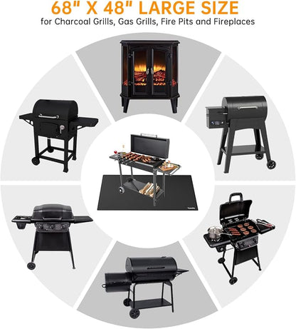 Tamfile 68x48 Inch Grill Mats for Blackstone, Double-Sided Fire Pit Mat | Deck Patio Protector Pad, Fireplace Pit Rubber Mat, Oil-Proof Waterproof BBQ Protector for Solo Stove Bonfire, Black