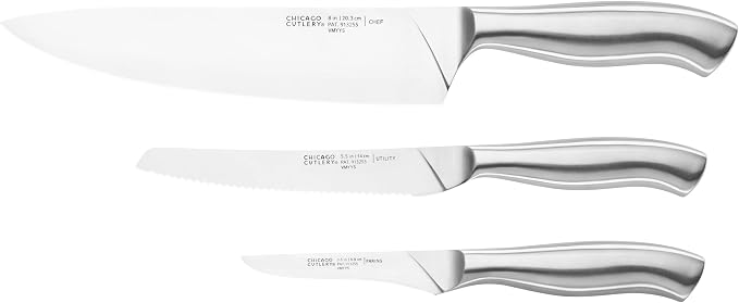 Chicago Cutlery Insignia Steel 3-Piece Knife Set With Guided Grip, Stainless Steel Blades and Handles For Home Kitchen and Professional Use