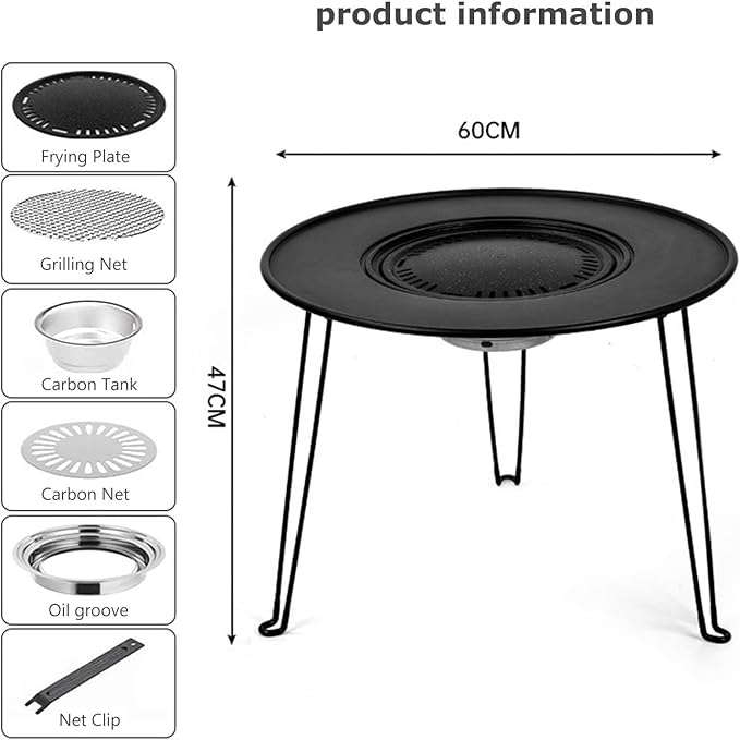 Portable Charcoal Grill for Camping BBQ, Outdoor Barbecue Grill with Folding Table, Dual Use as BBQ Charcoal Grill & Coffee Table, Lightweight Camping Grill for Garden Party Beach,A-1