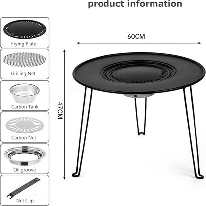 Portable Charcoal Grill for Camping BBQ, Outdoor Barbecue Grill with Folding Table, Dual Use as BBQ Charcoal Grill & Coffee Table, Lightweight Camping Grill for Garden Party Beach,A-1