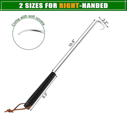 Meat Hook Flipper Set of 2, HaSteeL Stainless Steel Pigtail Food Flipper Turner 17Inch, BBQ Accessories Great for Grilling Smoking Frying, Long Body & ABS Handle, Easy to Clean & Right Handed