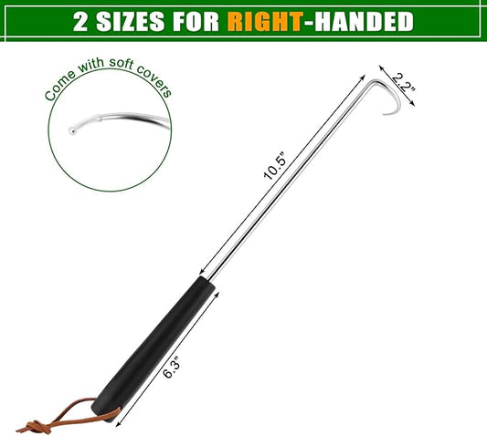 Meat Hook Flipper Set of 2, HaSteeL Stainless Steel Pigtail Food Flipper Turner 17Inch, BBQ Accessories Great for Grilling Smoking Frying, Long Body & ABS Handle, Easy to Clean & Right Handed
