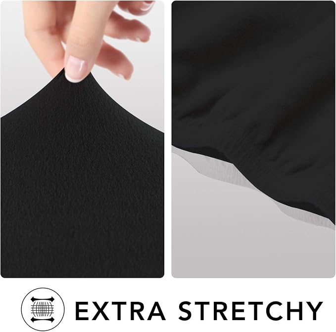 PureFit Stretch Couch Covers for Sofa 4 Seater Slipcovers Black | 1-Piece Sofa Cover Washable Soft Couch protector, Couch Slipcover with Non Skid Foam and Elastic Bottom for Kids, Dogs
