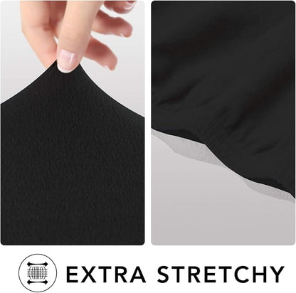 PureFit Stretch Couch Covers for Sofa 4 Seater Slipcovers Black | 1-Piece Sofa Cover Washable Soft Couch protector, Couch Slipcover with Non Skid Foam and Elastic Bottom for Kids, Dogs