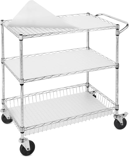 3-Tier Rolling Cart, Utility Metal Wire Cart, 30" D x 18" W x 35" H | 4'' Locking Wheels, Adjustable Shelves, 661 LBS Capacity, Complying with NSF, Heavy Duty, For Home Kitchen Garage Office