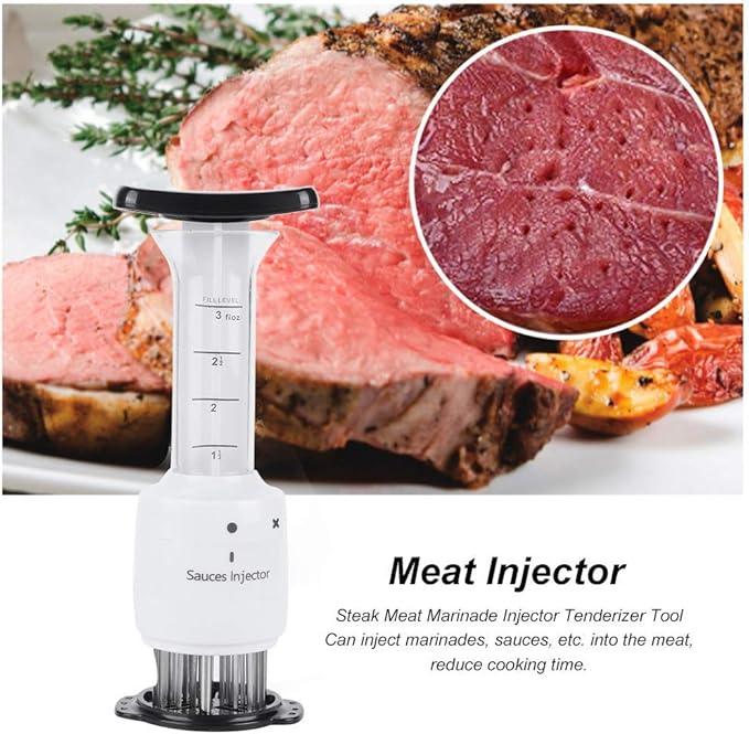 2 in 1 Professional Meat Tenderizer Injector Tool,Steak Marinade Seasoning Sauce Injector with Ultra Acute Needle Blades for Beef Chicken Veal Pork