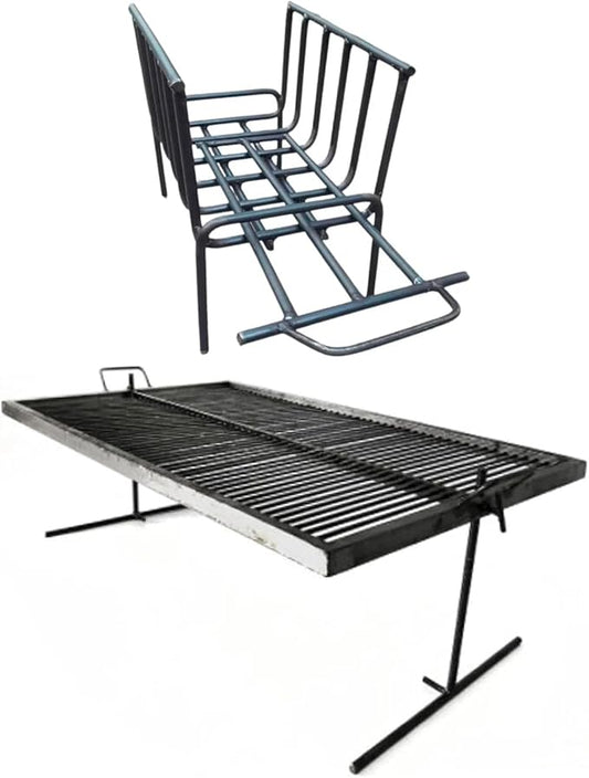 Luxury Argentine Grill + Brazier - Iron Argentina Grill - BBQ Parrilla Asado. Floating Iron Grill with Adjustable Legs. Sor Pampa Grill (40 x 24 inches)