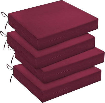 downluxe Outdoor Chair Cushions Set of 4 for Patio Furniture, Water-Resistant Square Corner Patio Chair Cushions with Ties, High Density Foam Outdoor Seat Cushion, 18.5" X 16" X 3", Burgundy