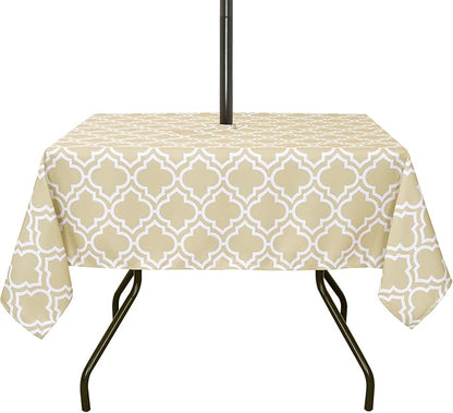 Poise3EHome Square Outdoor Tablecloth with Umbrella Hole and Zipper,Khaki 60x60 Inch,Polyester SpillProof Washable Table Cloth for Spring Summer Patio Garden Poolside Picnic Camping BBQS