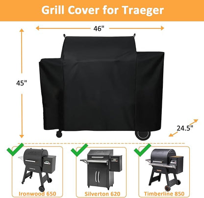 Grill Cover for Traeger Ironwood 650 Pellet Grill, Replace for Traeger BAC505 Grill Parts, Heavy Duty Fade Resistant Barbecue Cover, Outdoor BBQ Accessory