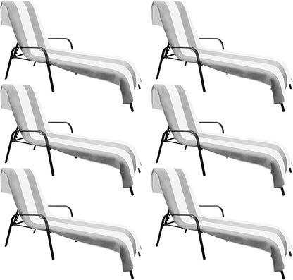Superior Cabana Cotton Lounge Chair Cover, Outdoor Towel/Chaise Furniture Covers, Terry Cloth, Beach, Spa, Swim Accessories, Pool Chair Cover, Soft, Quick Drying, 32" x 102", Set of 6, Light Grey