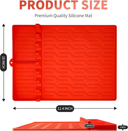 Silicone Grill Mat Compatible with Blackstone, Silicone Griddle Tools Mat with Drip Pad, Spatula Pad Griddle Accessories for Outdoor BBQ or Kitchen Countertop (Orange)