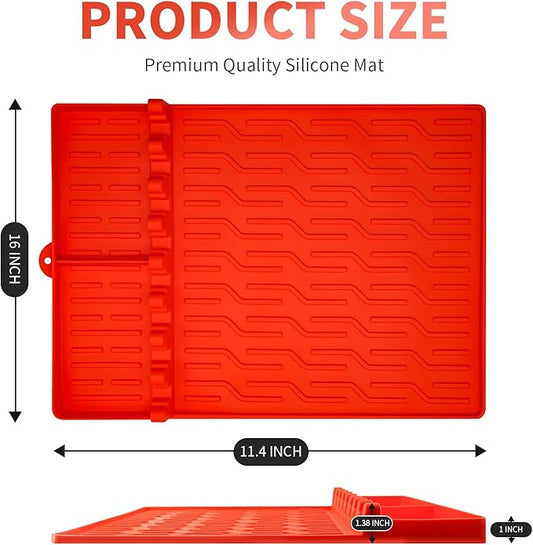 Silicone Grill Mat Compatible with Blackstone, Silicone Griddle Tools Mat with Drip Pad, Spatula Pad Griddle Accessories for Outdoor BBQ or Kitchen Countertop (Orange)