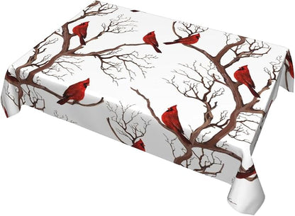 Winter Cardinal Birds Tablecloth for Dining 54"x72" Washable Waterproof Christmas Table Cloth for Parties Picnic Bbqs Kitchen Dining Room Christmas Holiday Home Decor, Rectangle Table Covers